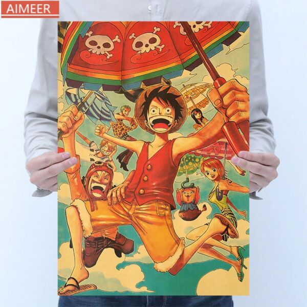 AIMEER Anime One Piece Style P Luffy Nami Cartoon Character Retro Kraft Paper Poster