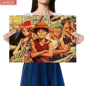 AIMEER Classic Anime One Piece Character Luffy Sanji Nami Robin Collection Vintage Kraft Poster