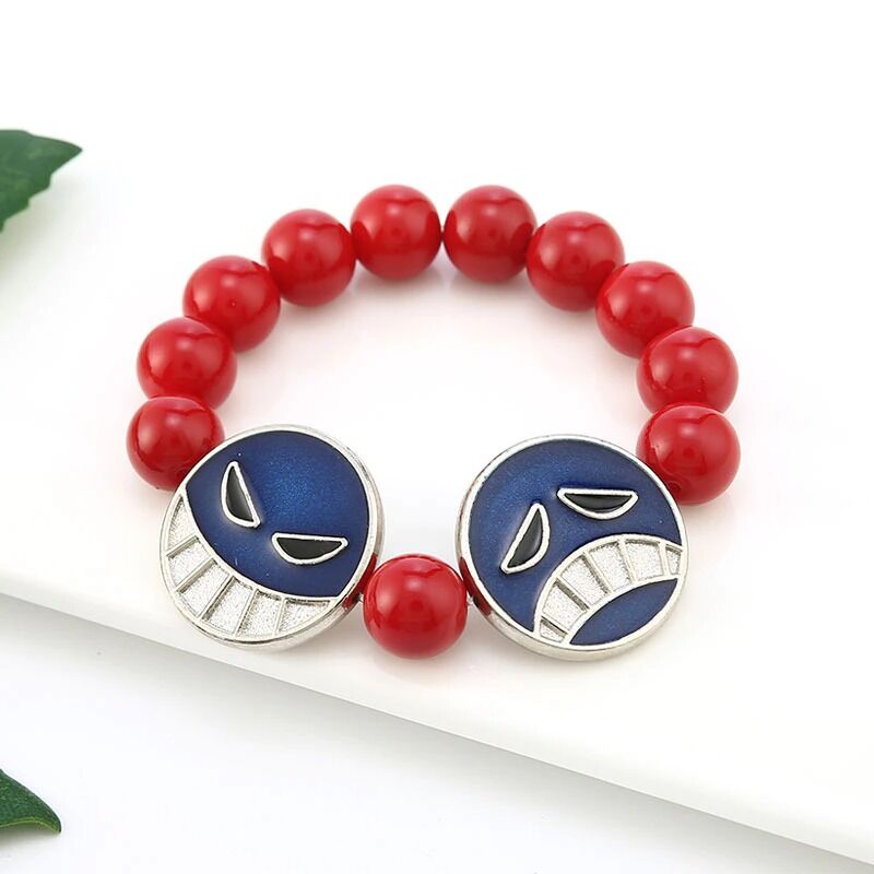 Anime One Piece Portgas D Ace Luffy Red Beads Necklace Bracelet Charm