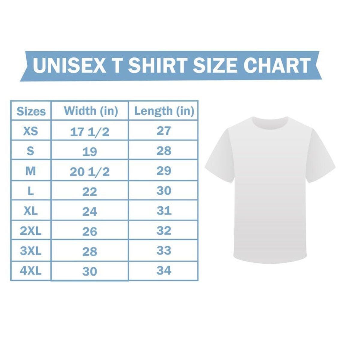 Unisex T Shirt Size Chart