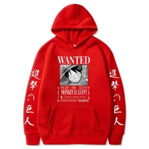 One Piece Luffy Hoodie -Wanted Luffy Printed Male Streetwear