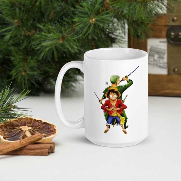 One Piece Monkey D. Luffy and Roronoa Zoro White glossy mug