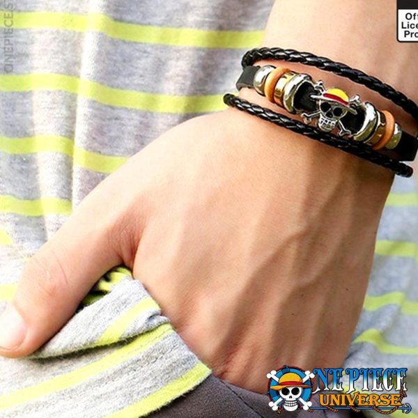 Bracelet Double Tour Jolly Roger One Piece – Cuir PU Avec Fermoir – Tour De Poignet ~18 Cm – Accessoire Fan