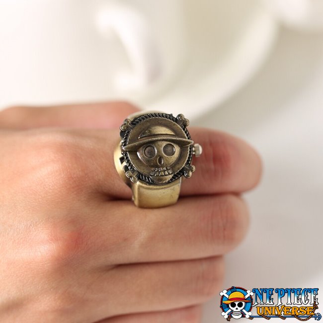 ONE PIECE Skull Monkey D Luffy Rings Rotatable Open Fashion Jewellery Cute  Metal Gold Color Bague