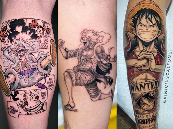 One Piece hats tattooed on the back.