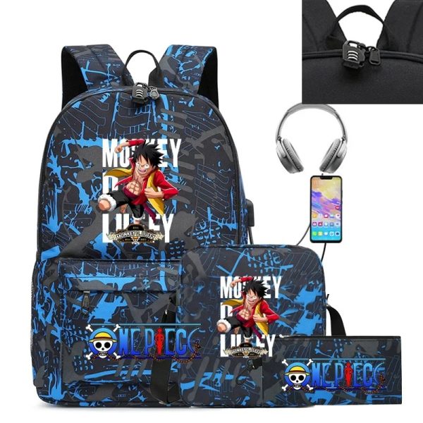 SET 3PCS One Piece Luffy Strawhat Backpack Anime