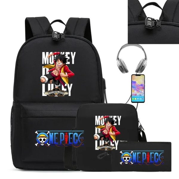 SET 3PCS One Piece Luffy Strawhat Backpack Anime