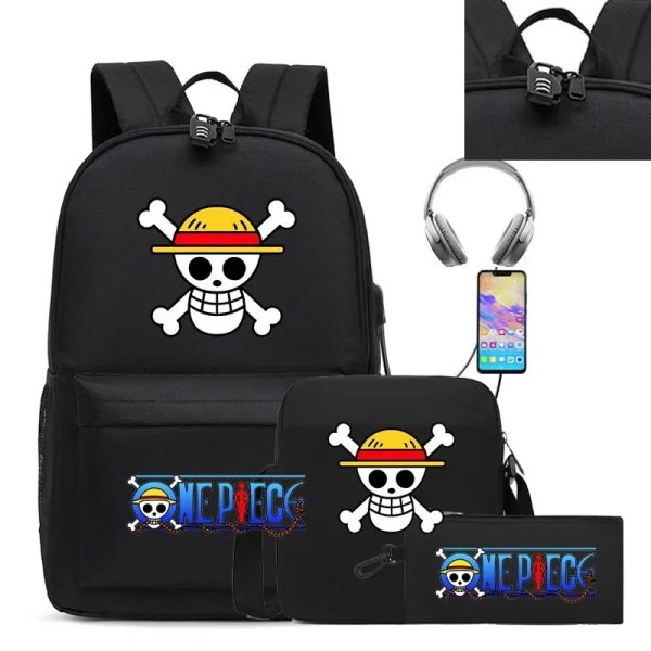 SET 3PCS One Piece Luffy Strawhat Backpack Anime