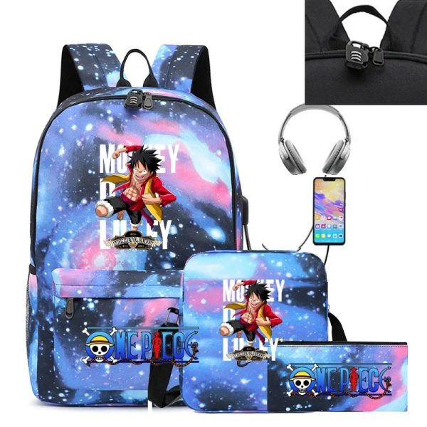 SET 3PCS One Piece Luffy Strawhat Backpack Anime