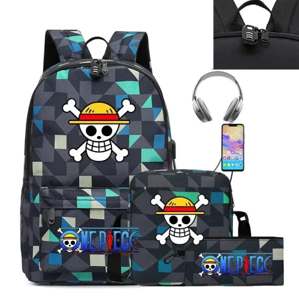 SET 3PCS One Piece Luffy Strawhat Backpack Anime