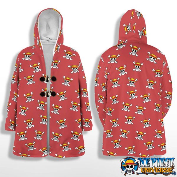 One Piece Straw Hat Logo Red Coat Fleece