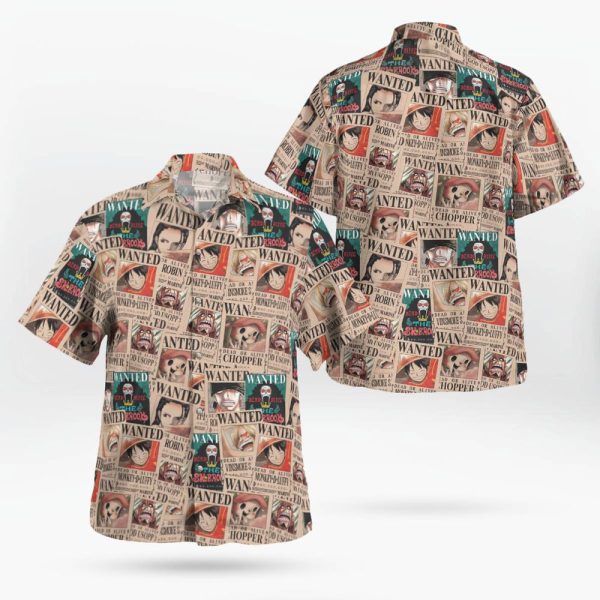 One Piece Vintage Wanted Poster Pattern Hawaiian Shirt