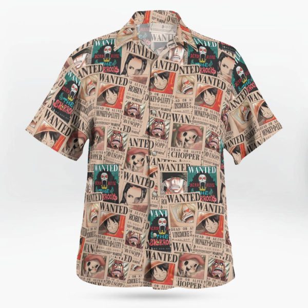 One Piece Vintage Wanted Poster Pattern Hawaiian Shirt