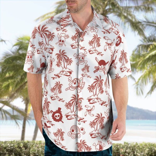 White One Piece Hawaiian Shirt Pattern Jolly Roger