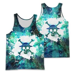 One Piece Tank Top Straw Hat Pirates Symbol Watercolor