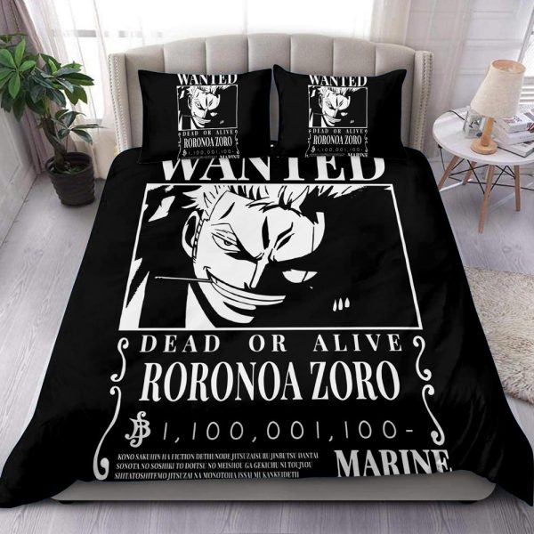 One Piece Black White Zoro Wanted Bed Set