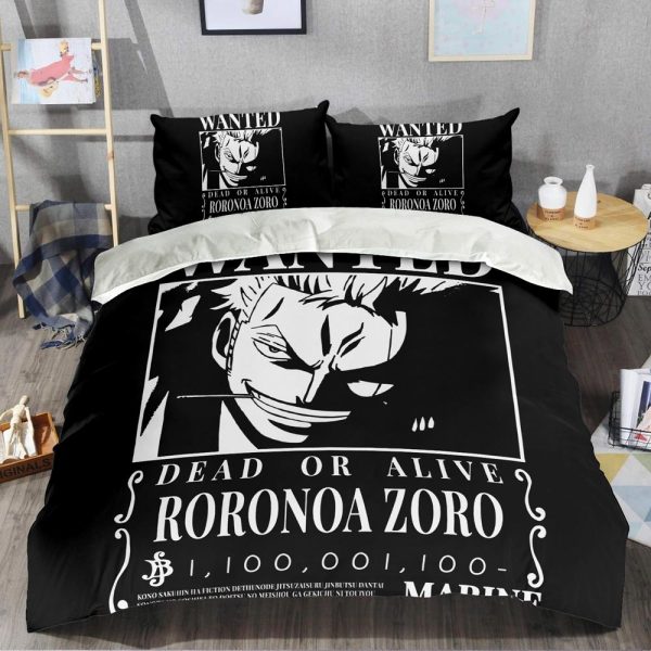 One Piece Black White Zoro Wanted Bed Set