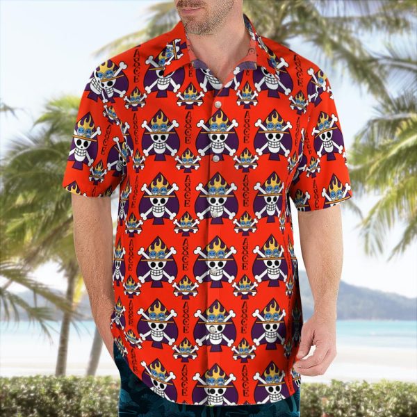 Portgas D. Ace Jolly Roger Button Up Hawaiian Shirt